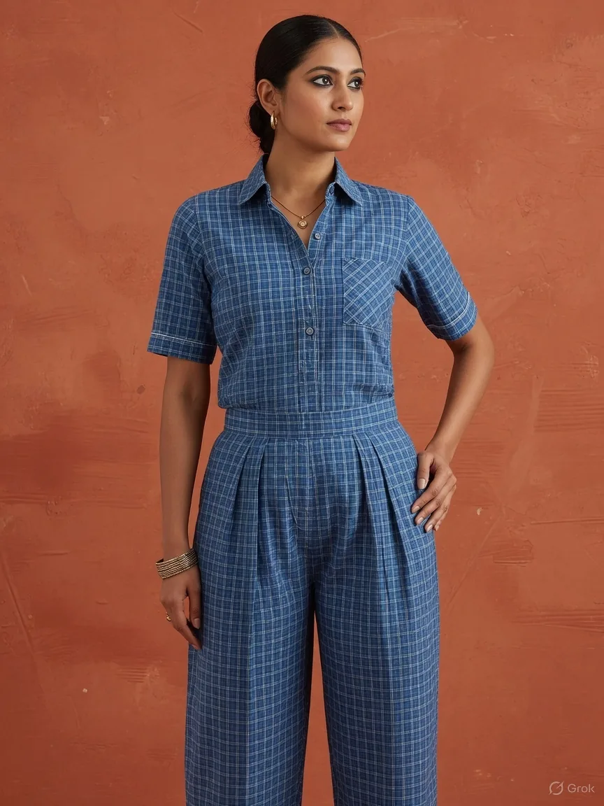 Denim Blue Check Co-ord Set