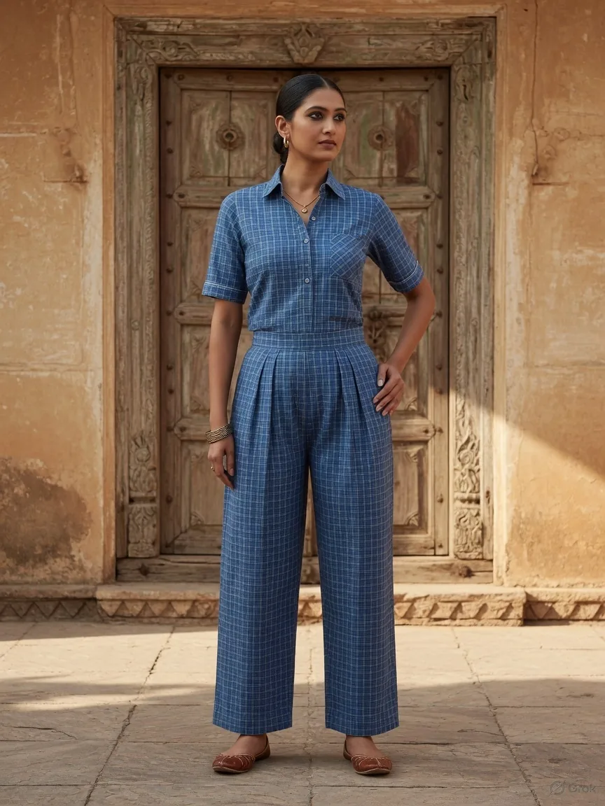 Denim Blue Check Co-ord Set 3