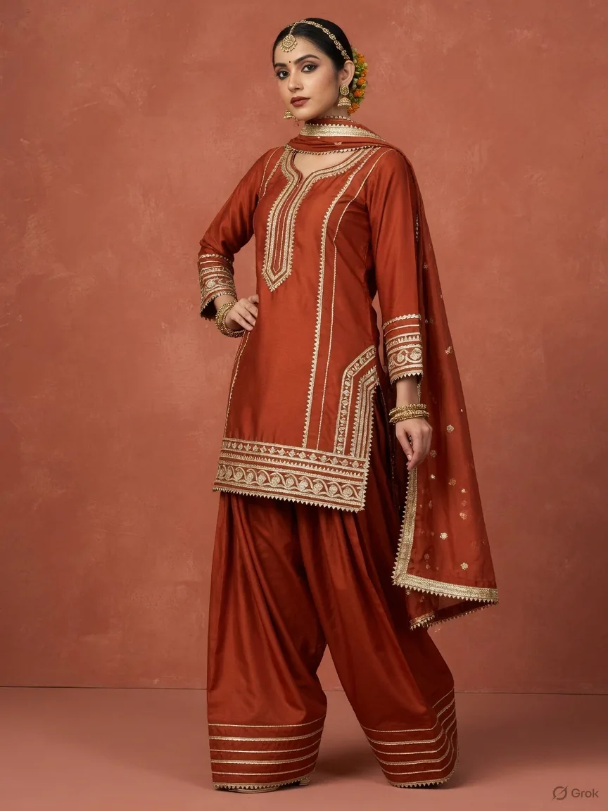 Rust Gota Farshi Co-ord Set