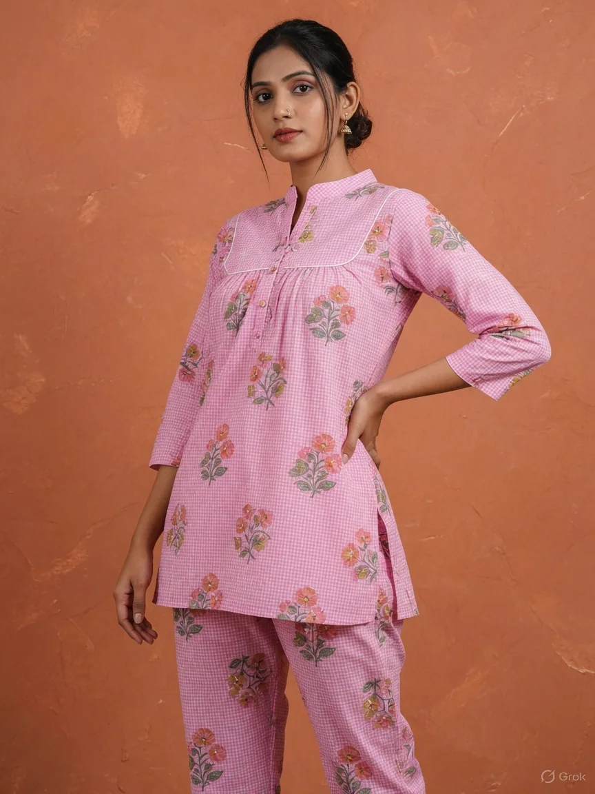 Pink Gingham Floral Co-ord Set
