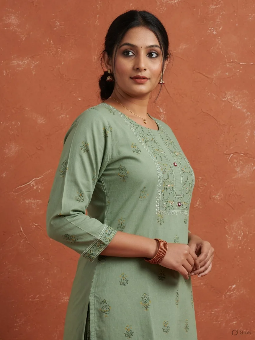 Sage Block Print Kurta