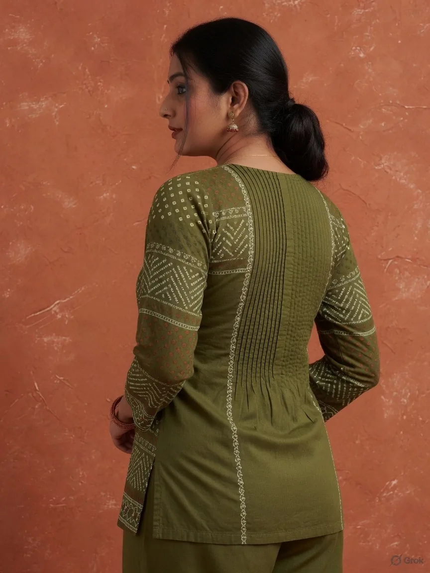 Olive Bandhej Pintuck Tunic 2