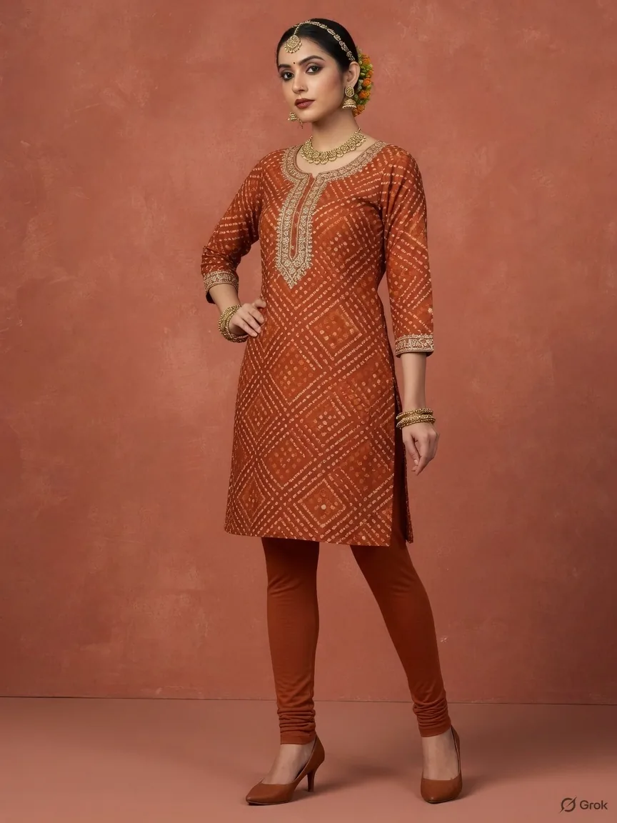 Terracotta Bandhej Short Kurta