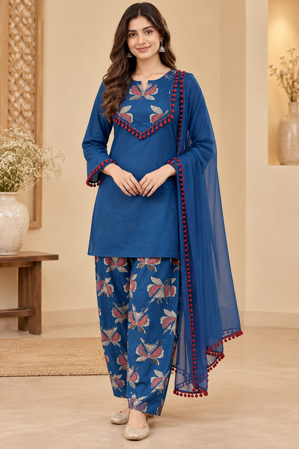Blue Floral Pom-Pom Co-ord Set