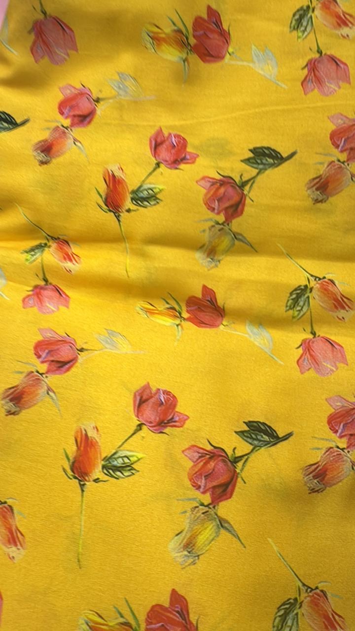 Yellow Rose Print Dress Material 3