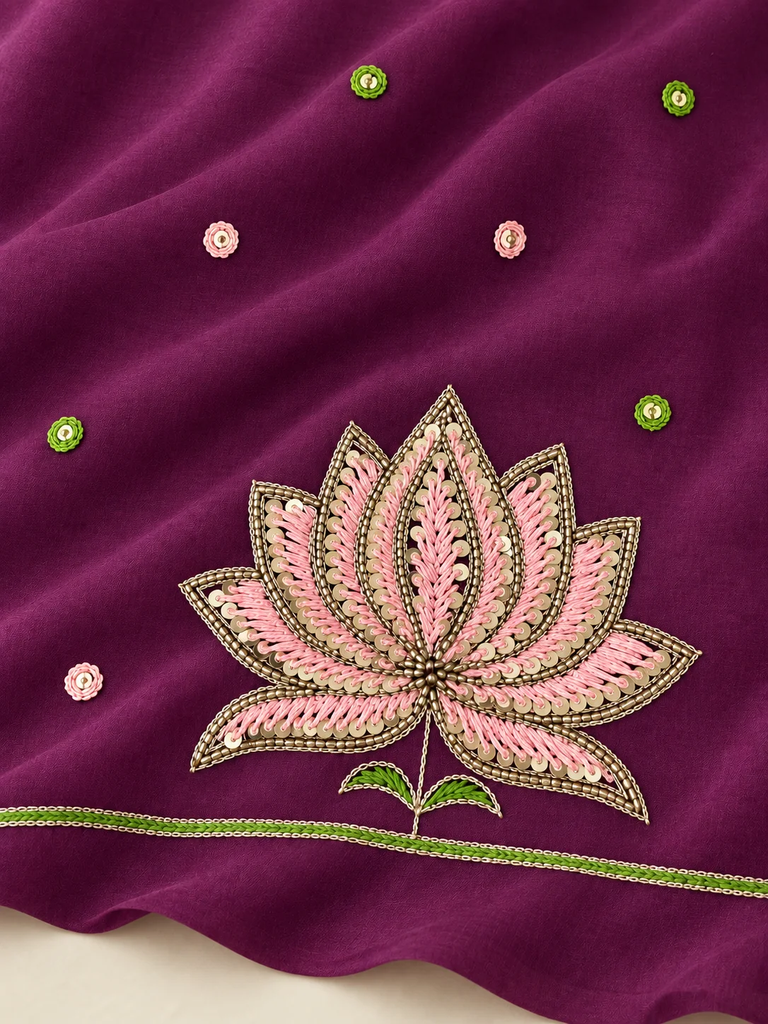 Kamalini — Wine Lotus Hand Embroidered Blouse Piece 2