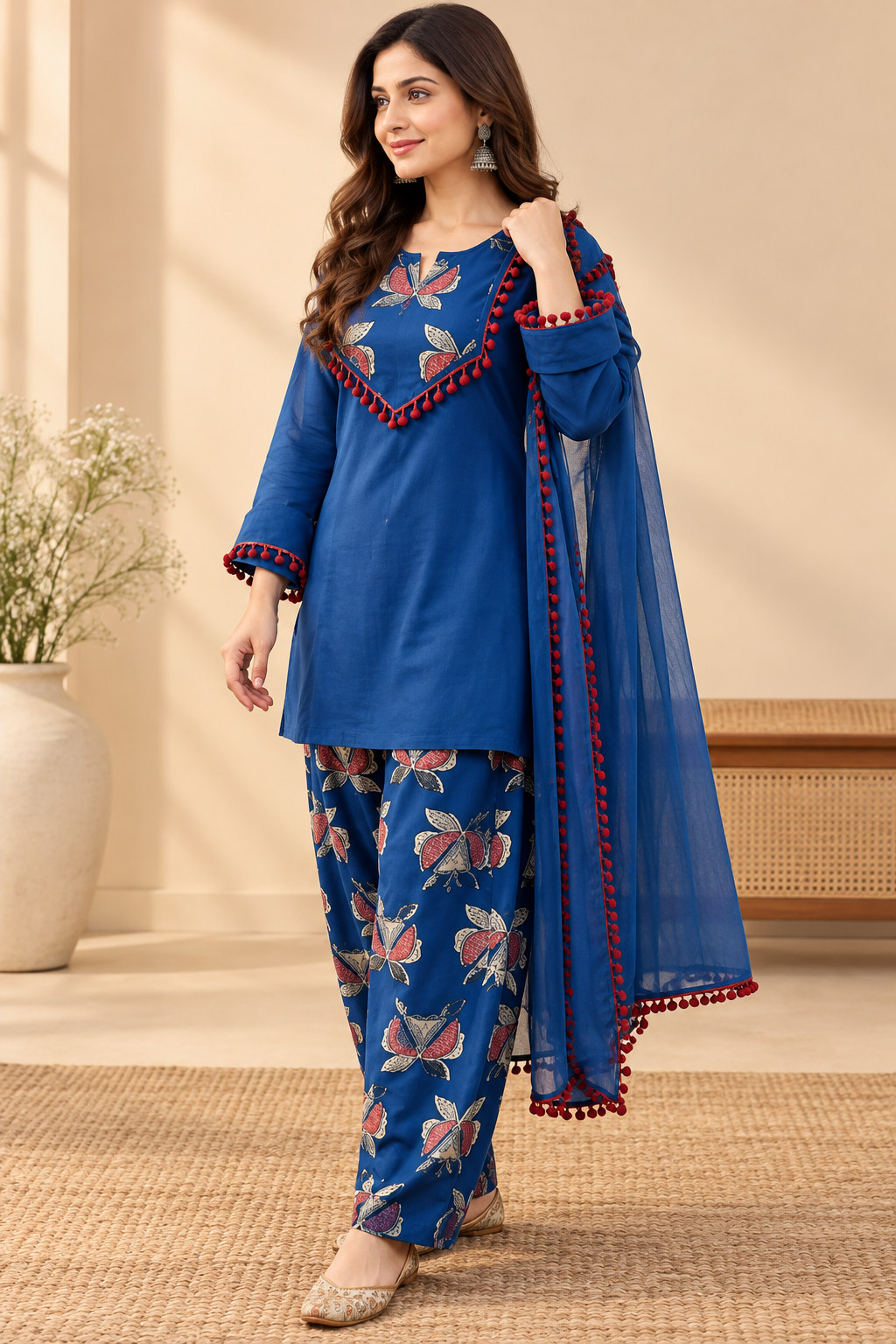 Blue Floral Pom-Pom Co-ord Set 2