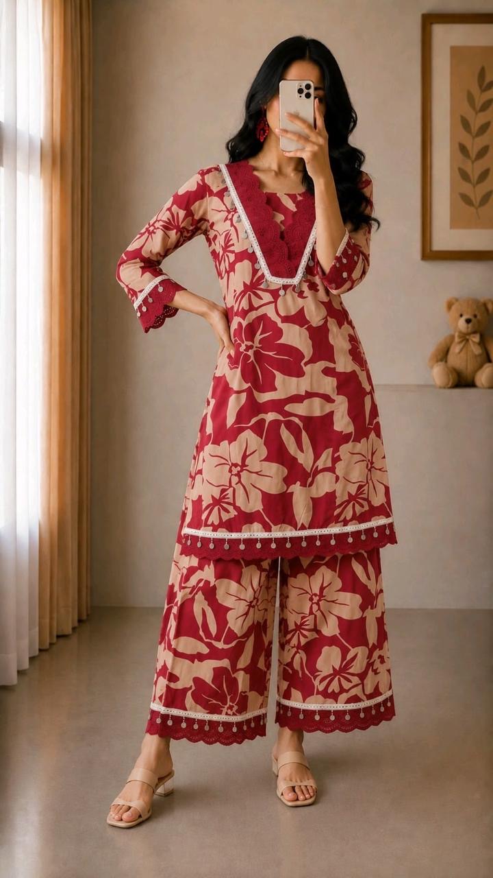 Red Floral Wide-Leg Co-ord Set 3