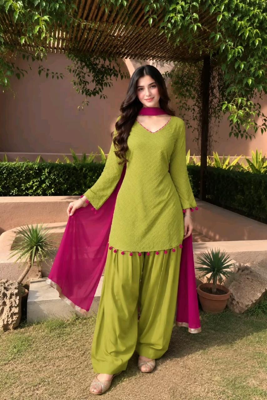 Lime & Magenta Farshi Co-ord Set 3