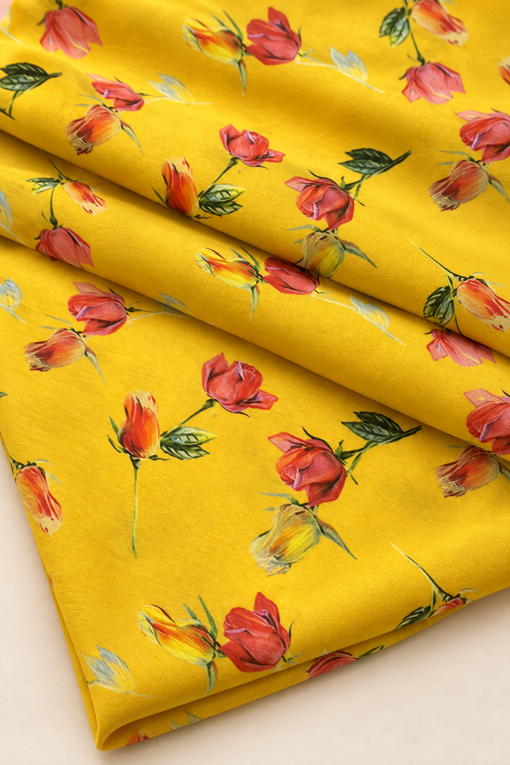 Yellow Rose Print Dress Material