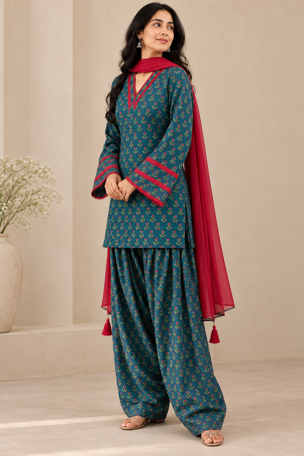 Teal Floral Farshi Co-ord Set 2