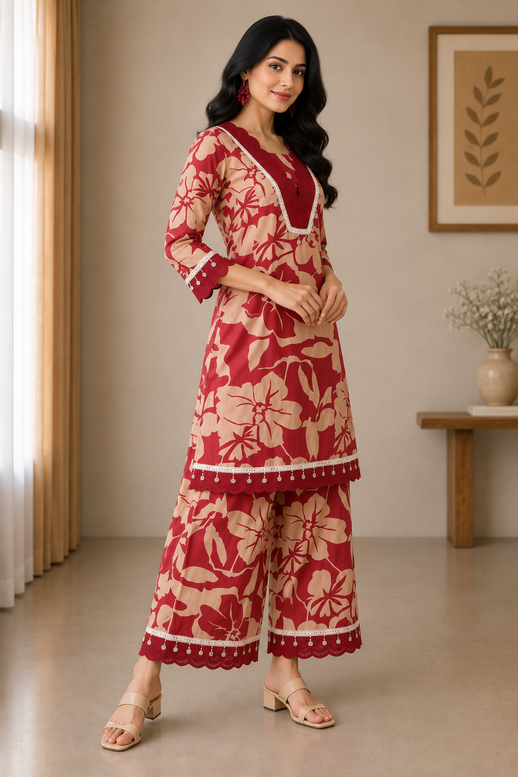 Red Floral Wide-Leg Co-ord Set 2