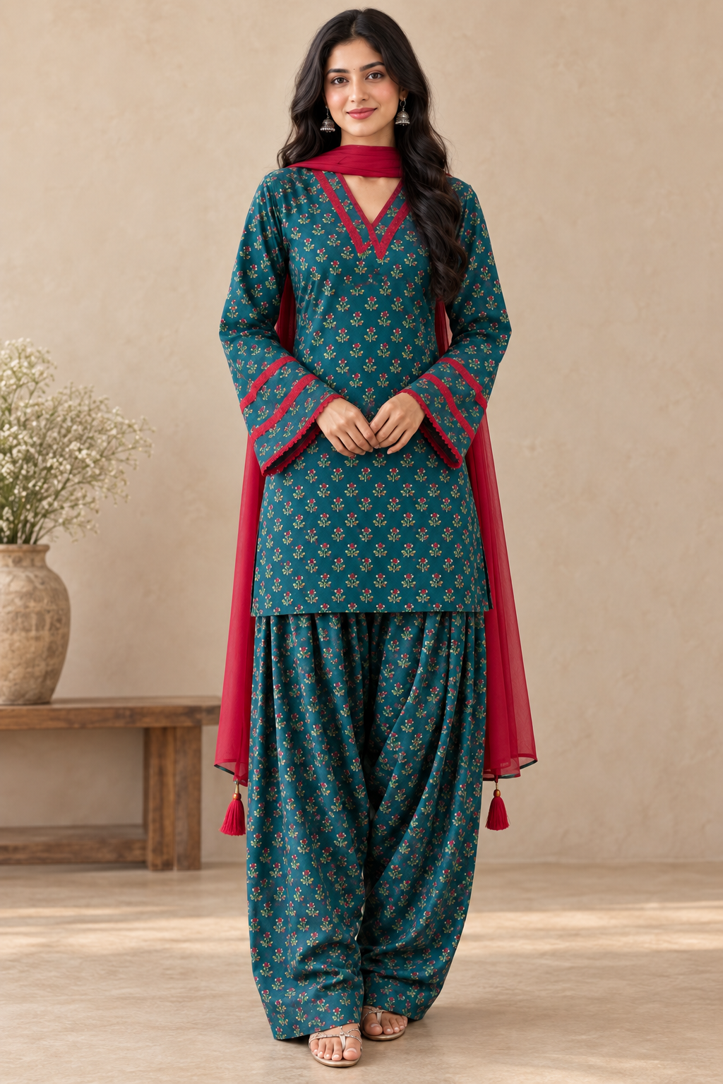 Teal Floral Farshi Co-ord Set