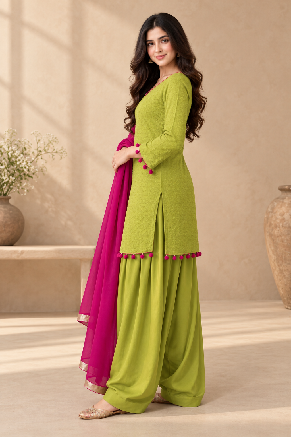 Lime & Magenta Farshi Co-ord Set 2
